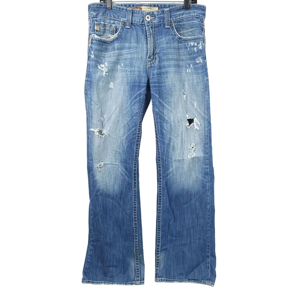 Big Star Men Pioneer Jeans Regular Boot Cut 33x32 Distressed Ripped Cotton Denim